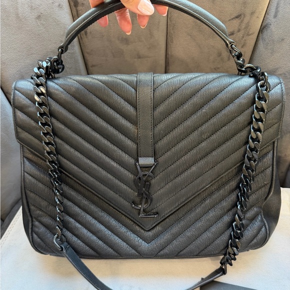 Saint Laurent Matelasse Chevron Monogram Large College Satchel Black - Picture 3 of 16